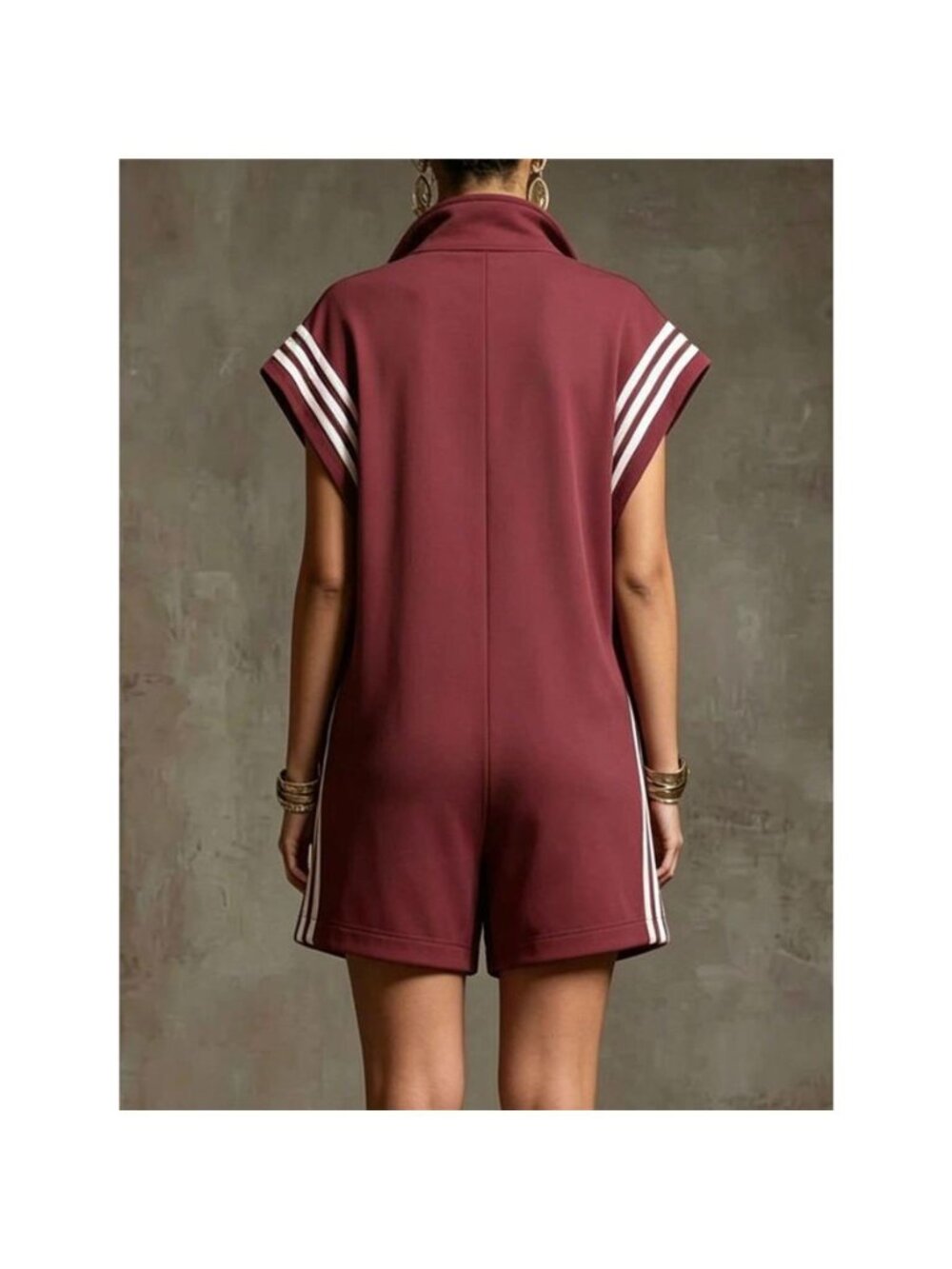 Striped Zip Front Short Sleeve Romper - Picture 6 of 15